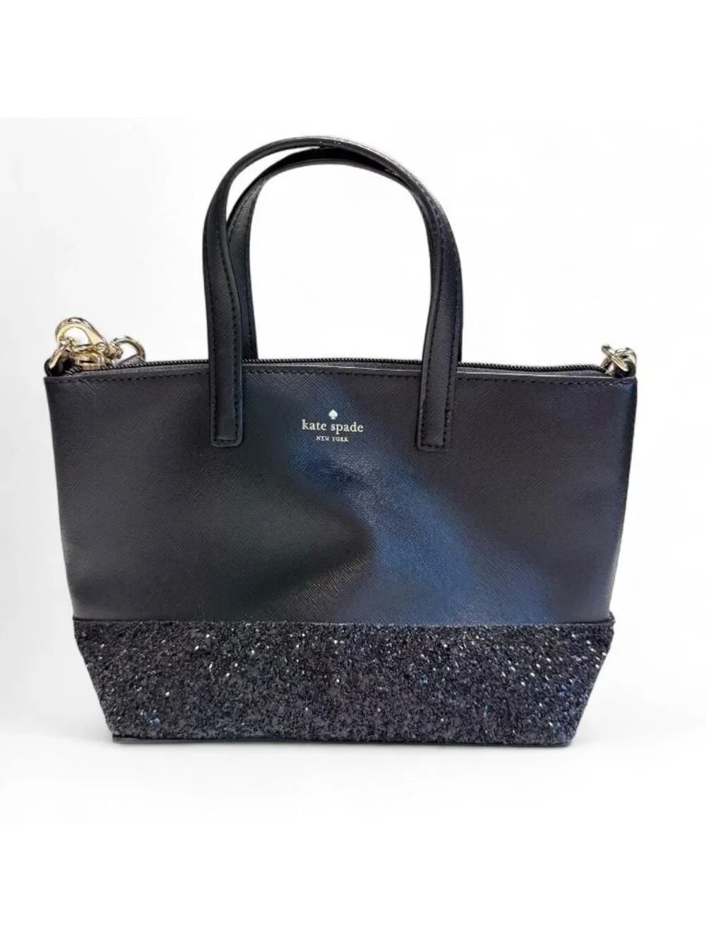 Kate Spade New York Ina Greta Court Satchel Black Glitter Glam Holiday Designer